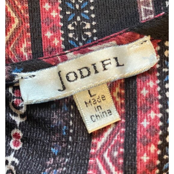 Jodifl Womens Boho Top Tie Front Size L Floral Peasant Dark Cottage Hippie - Picture 3 of 10